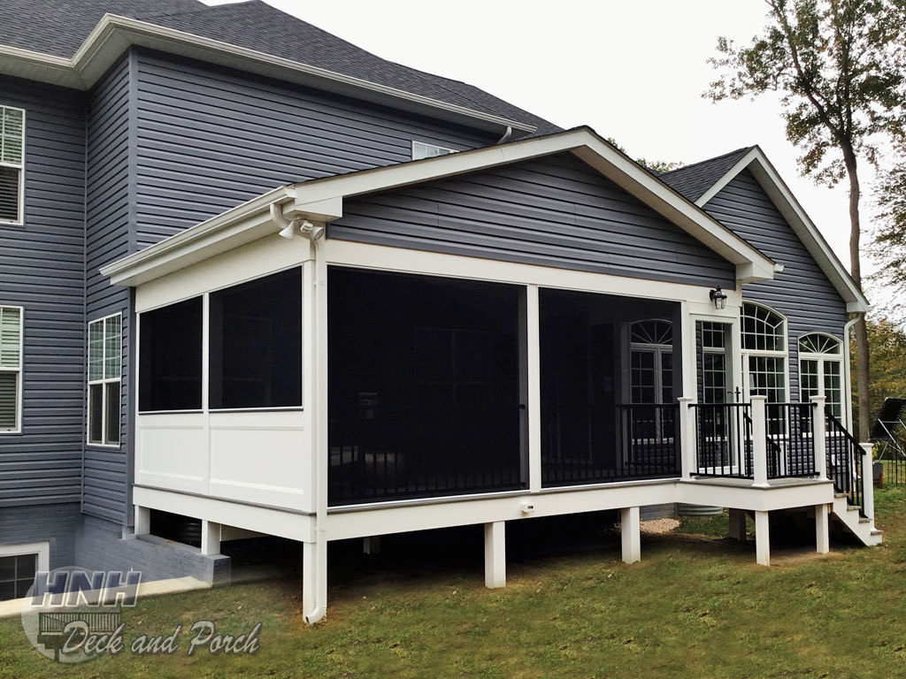 Screened porch with vinyl knee wall