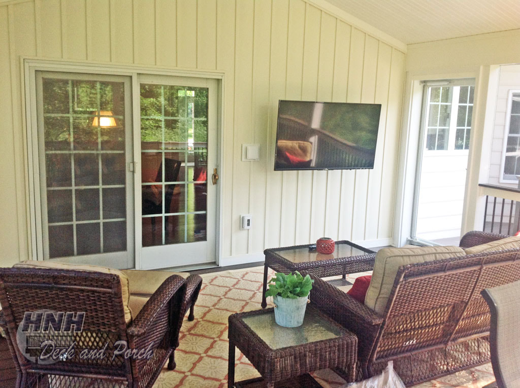 Screened porch with board and batten siding