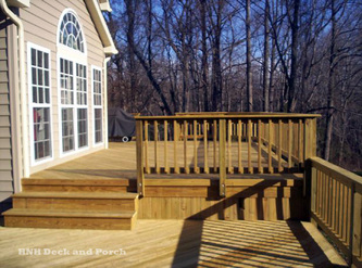 ACQ pressure treated pine wood deck.
